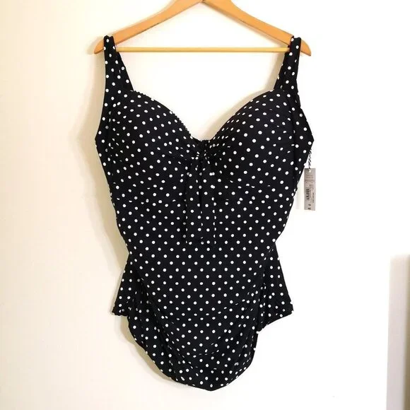 Sonnet Shores Lined Polka Dots Tankini Swimsuit Top Black/White Size 22W - Picture 3 of 6